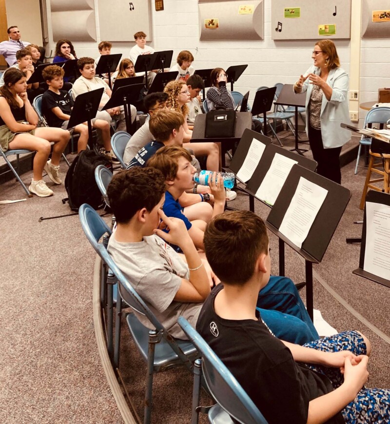 Kutztown Area School District middle school students learn trial strategies from Christina Stephanos.